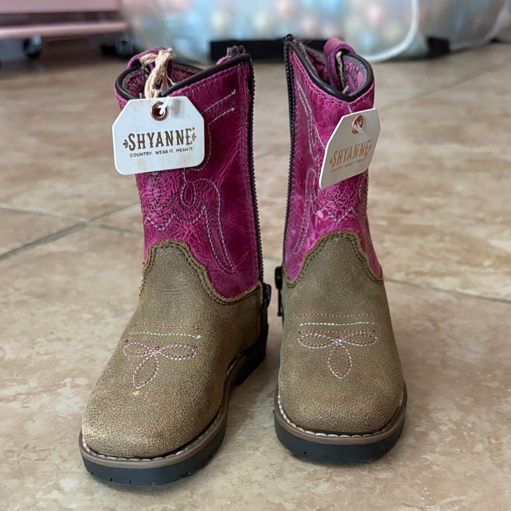 Shyanne Kids' Fuchsia and Tan Western Cowboy Boots - Picture 7 of 11